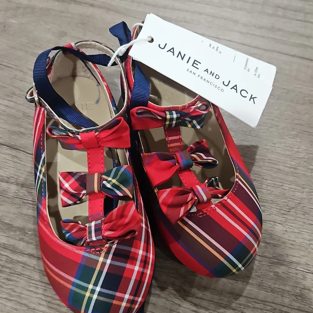 Janie and Jack Plaid Kids Shoes with Red and Blue Accents size 9